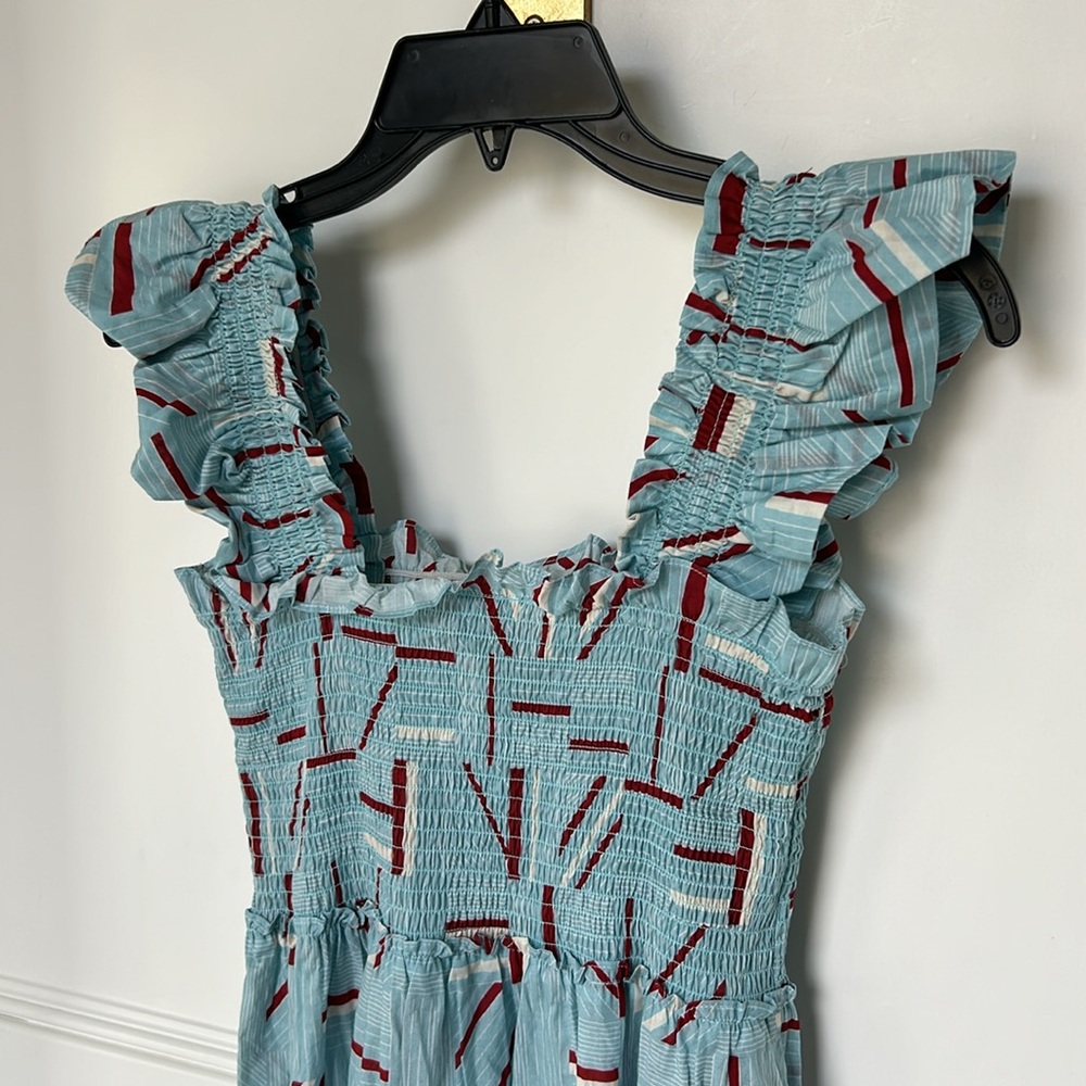 Tuckernuck Flutter Smocked Ruffle Maxi Dress Blue Red Color womens Size Medium - Picture 4 of 13